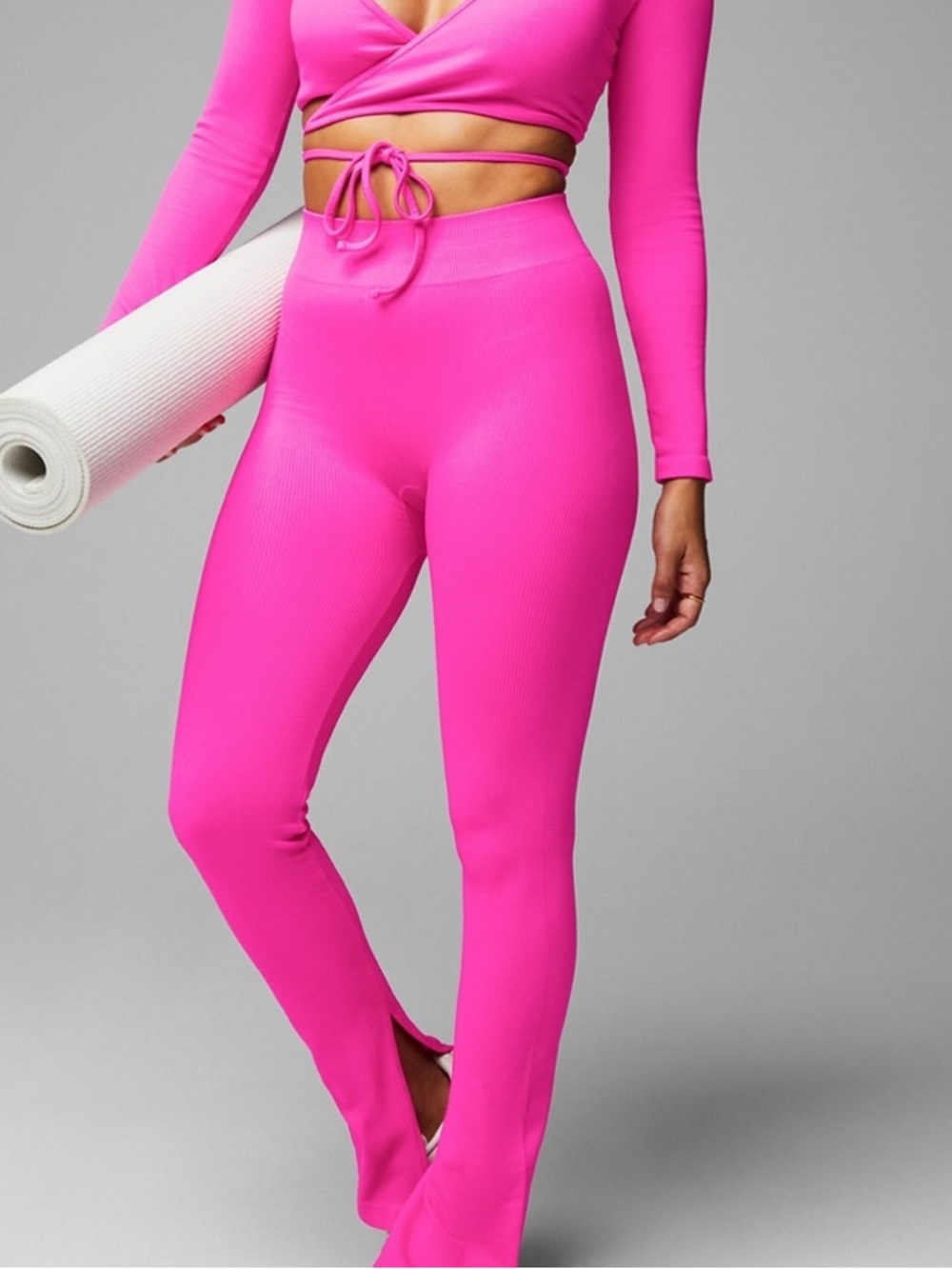 Fabletics Hot Pink Ribbed Split-Hem Leggings - Picture 4 of 6